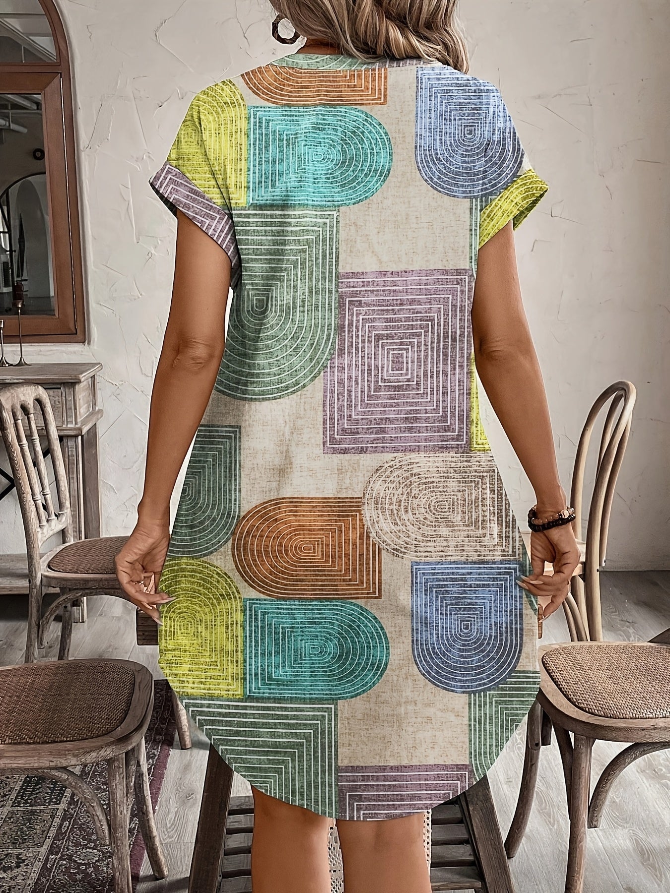 Mira | Rochie de Vară Geometrică cu Decolteu în V