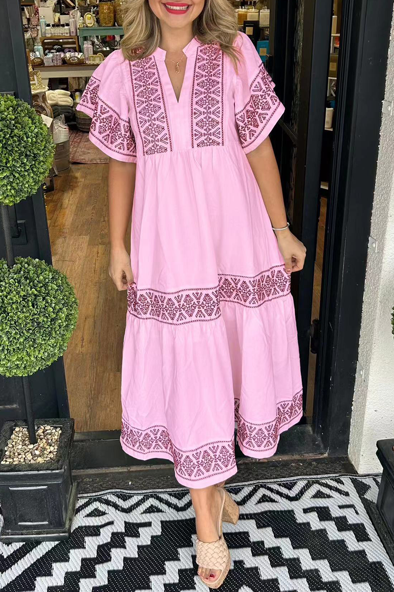 SORAYA – ROCHIE A-LINE CU DECOLTE IN V, DIN PATCHWORK GEOMETRIC