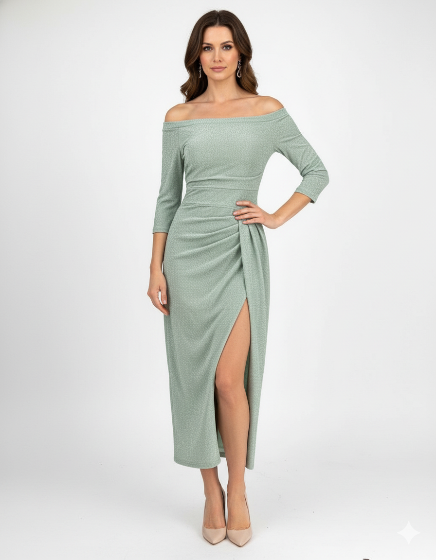 Marina | Rochie off-shoulder cu slit elegant