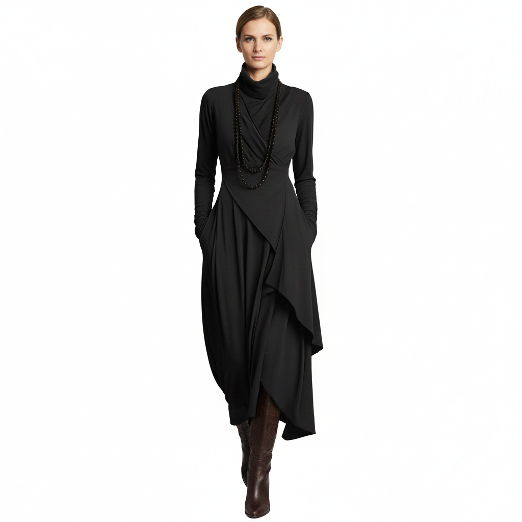 Kaia | Rochie asimetrică cu guler înalt