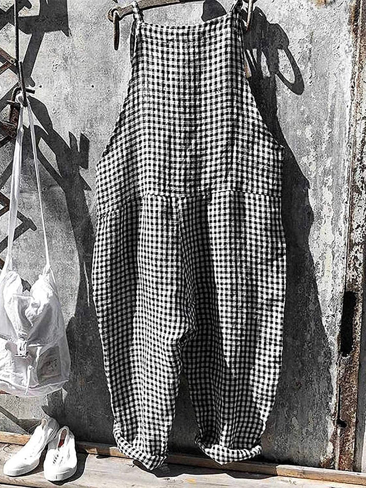 Salopetă cu dungi din in și bumbac