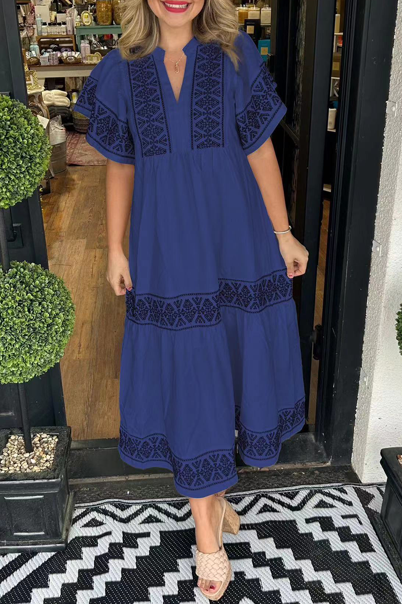 SORAYA – ROCHIE A-LINE CU DECOLTE IN V, DIN PATCHWORK GEOMETRIC