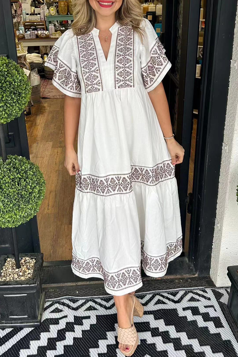 SORAYA – ROCHIE A-LINE CU DECOLTE IN V, DIN PATCHWORK GEOMETRIC