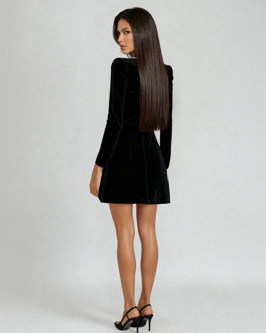 Eliza | Rochie mini din catifea cu broderie florală