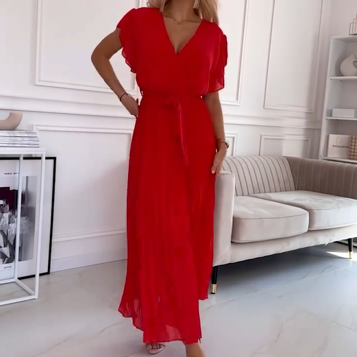 AMANDA - ROCHIE MAXI PLISATĂ CU DECOLTEU ÎN V ELEGANT