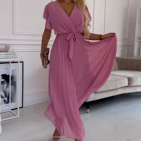 AMANDA - ROCHIE MAXI PLISATĂ CU DECOLTEU ÎN V ELEGANT