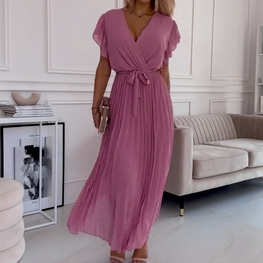 AMANDA - ROCHIE MAXI PLISATĂ CU DECOLTEU ÎN V ELEGANT