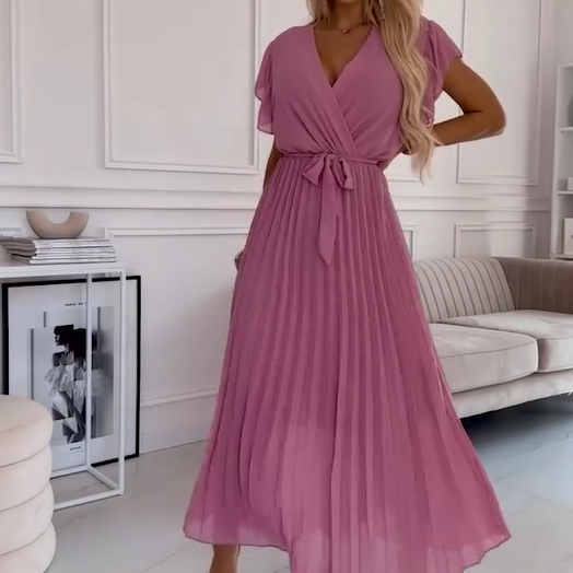 AMANDA - ROCHIE MAXI PLISATĂ CU DECOLTEU ÎN V ELEGANT