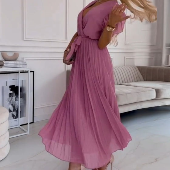 AMANDA - ROCHIE MAXI PLISATĂ CU DECOLTEU ÎN V ELEGANT