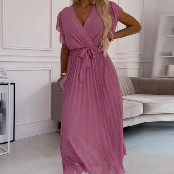 AMANDA - ROCHIE MAXI PLISATĂ CU DECOLTEU ÎN V ELEGANT
